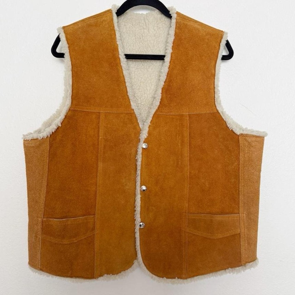 Vintage Corte Piel Suede Sherpa Lined Western Vest Made in Mexico XL